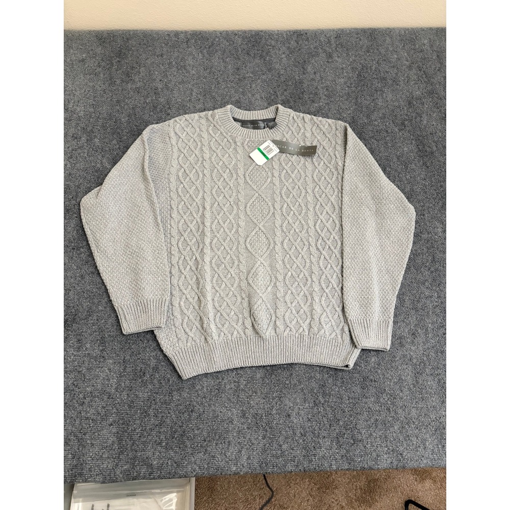 Oscar de la Renta Mens Cable Knit Crew Neck Sweater Gray Size Large MO8588 NWT